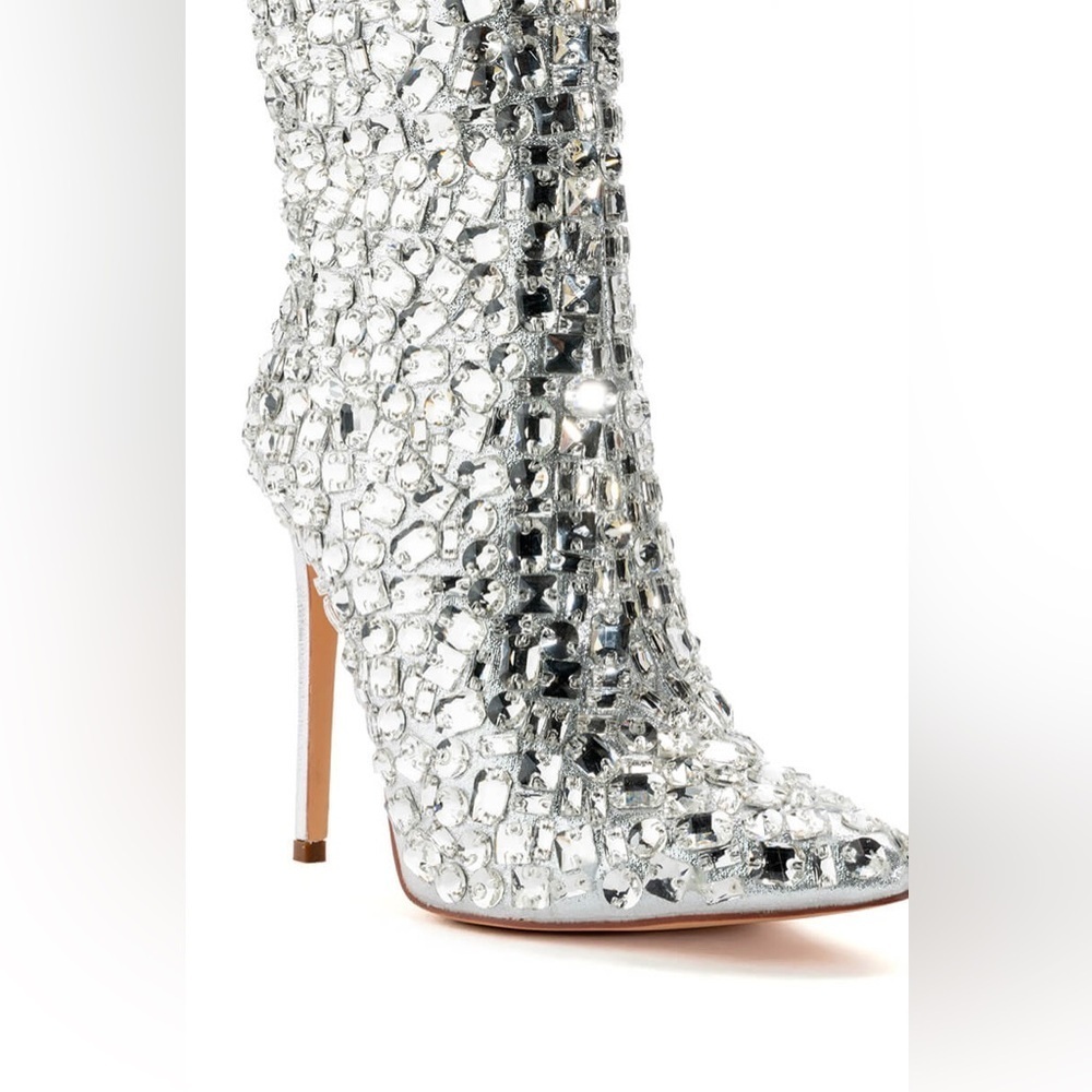 Azalea Wang “Asia” Silver Rhinestone Stiletto Boots – Size 9 - Picture 2 of 5